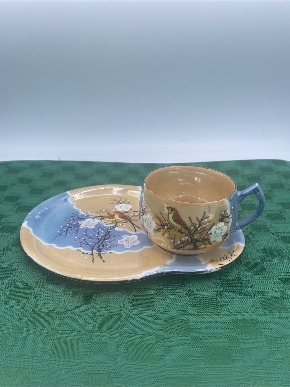 Vintage Snacks Plates With Cups Hand Painted Made In Japan